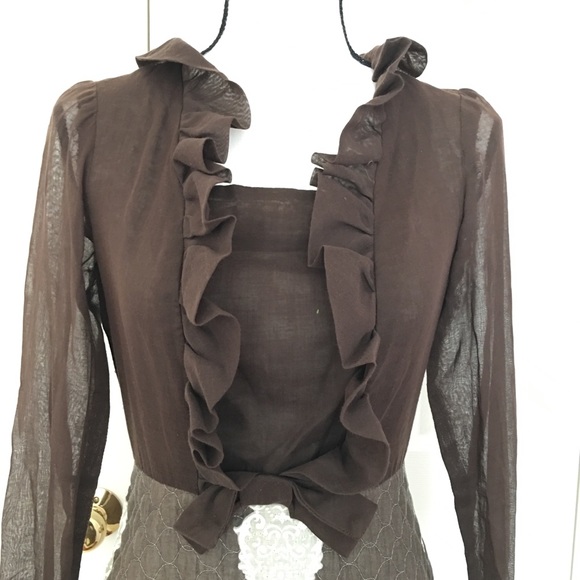 Victorian vintage ruffle bow quilt brown dress - Picture 2 of 8